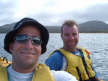 Marty and Michael smiling for the camera in the kayak